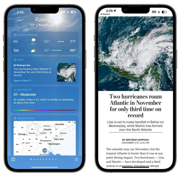 禹会苹果14维修分享iPhone 14手机如何看天气时顺带看新闻 